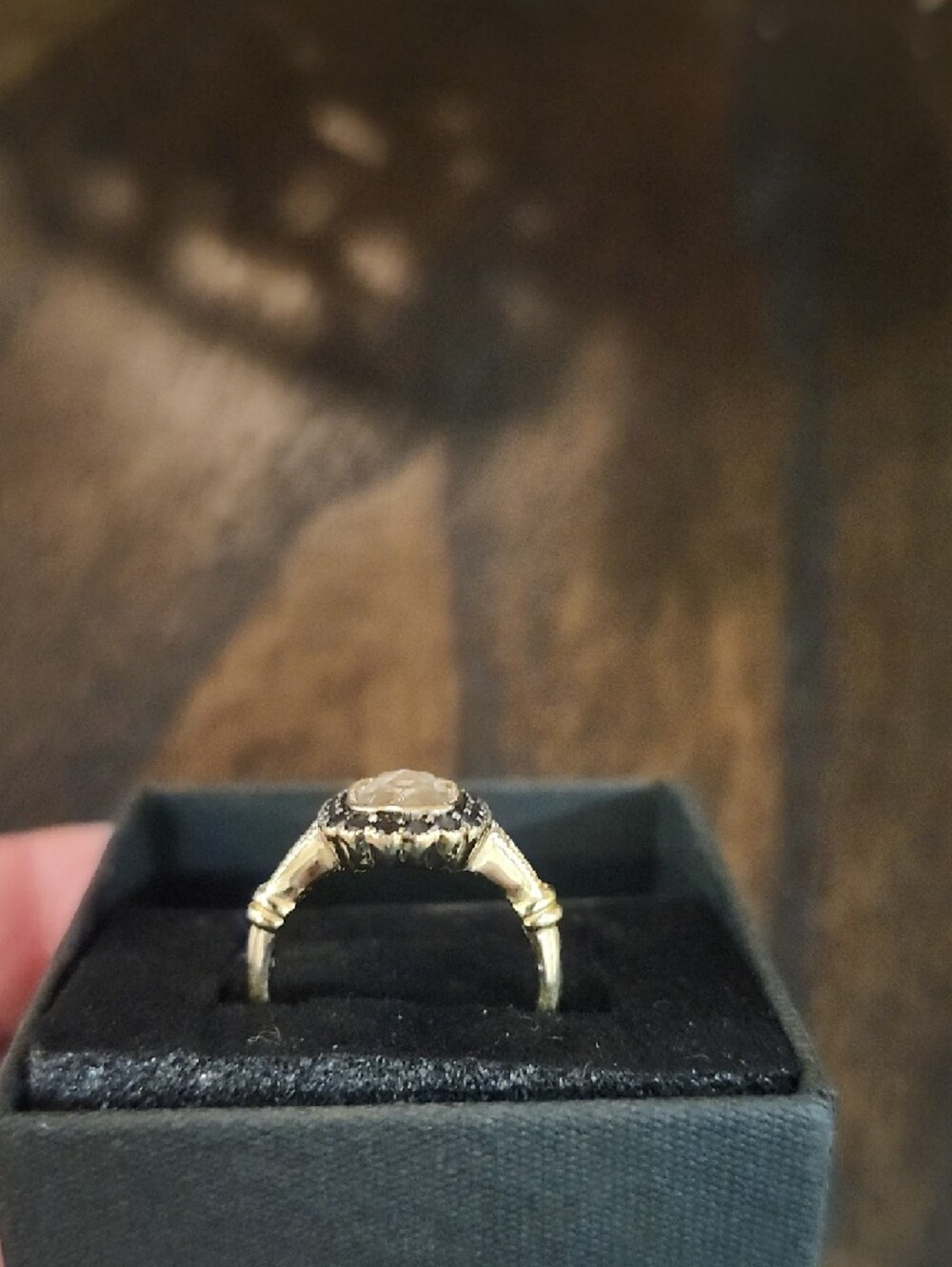 Lafonn Gold Halo Ring with Clear Center Stone and Blue Accent Stones - Picture 3 of 4